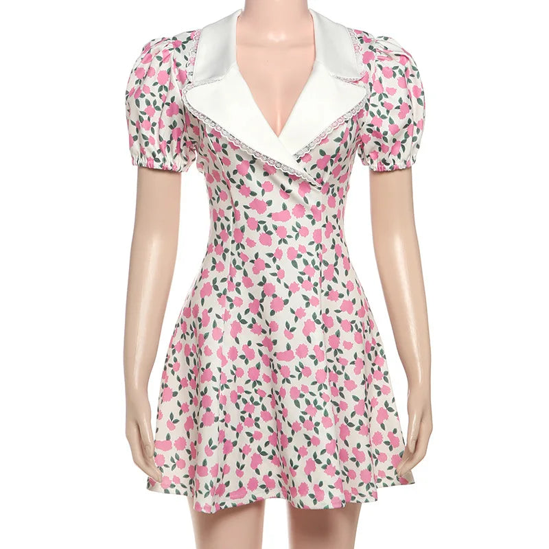 Glorol - Printed Puff Sleeve Slim Mini Dress