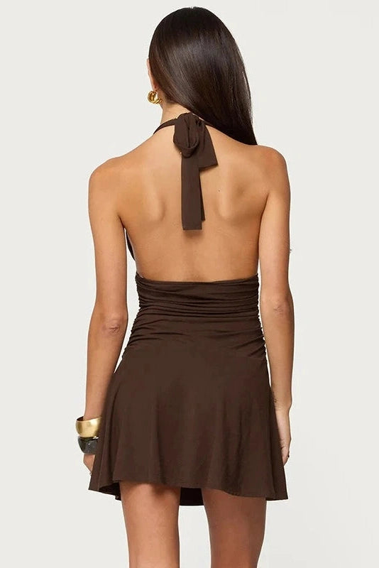 Glorol - Elegant Slim Sleeveless Backless High-Waist Mini Dress