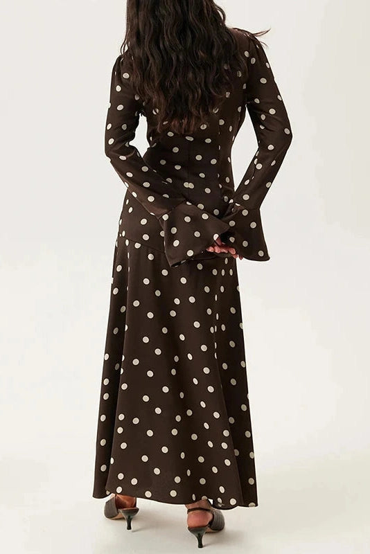 Glorol - Long Sleeve V-Neck Printed Pleated Maxi Dress