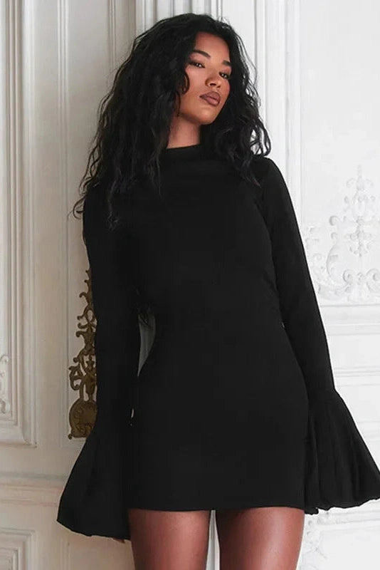 Glorol - Elegant High Waist Long Sleeve Bodycon Mini Dress