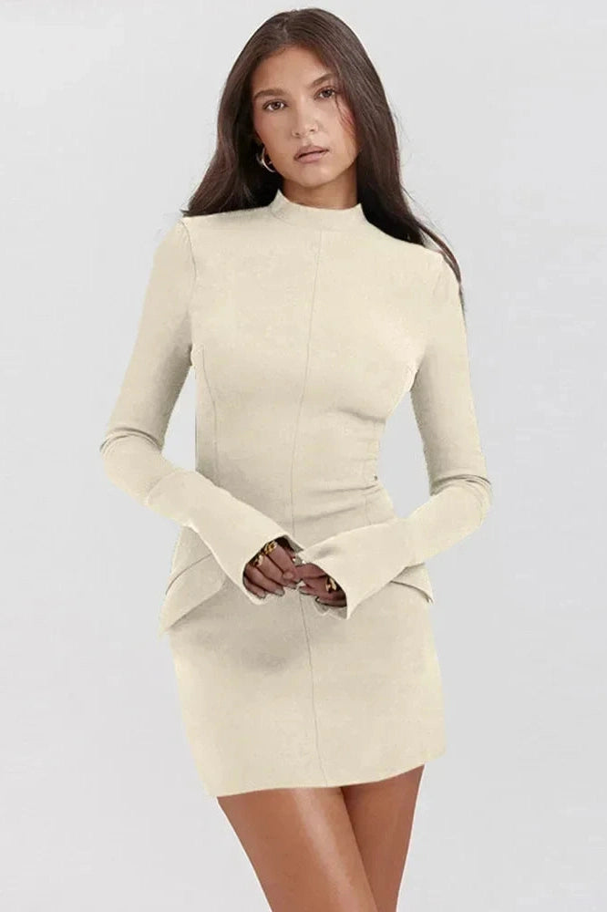 Glorol - Elegant Slim Two Pocket Long Sleeve A-Line Mini Dress
