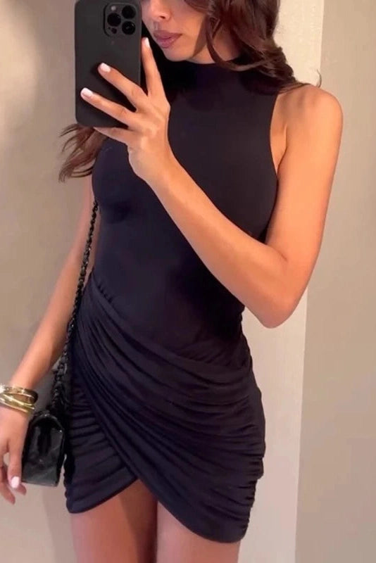 Glorol - Elegant Sleeveless Turtleneck Slim Mini Dress