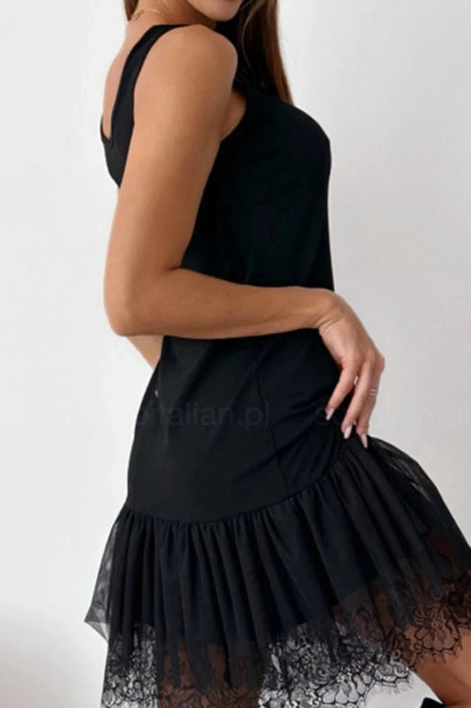 Glorol - Elegant U-Collar High Waist Slim Lace Sleeveless Mini Dress