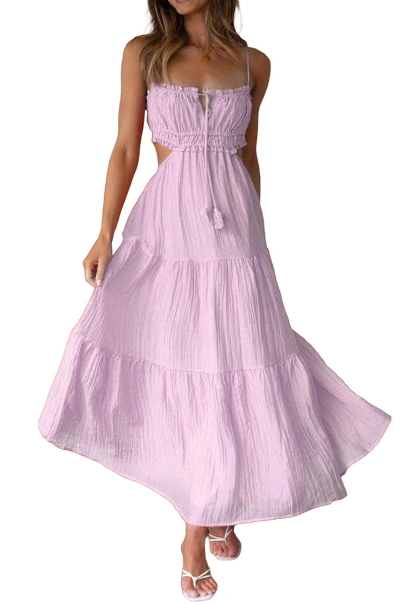 Glorol - Elegant Sleeveless High Waist Midi Dress