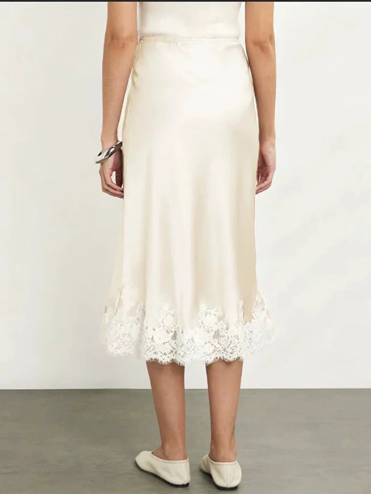 Glorol - High Waist Lace Printed Patchwork Skirt