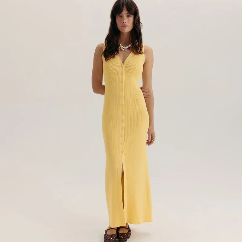 Glorol - Elegant V-Neck Sleeveless Patchwork Maxi Dress