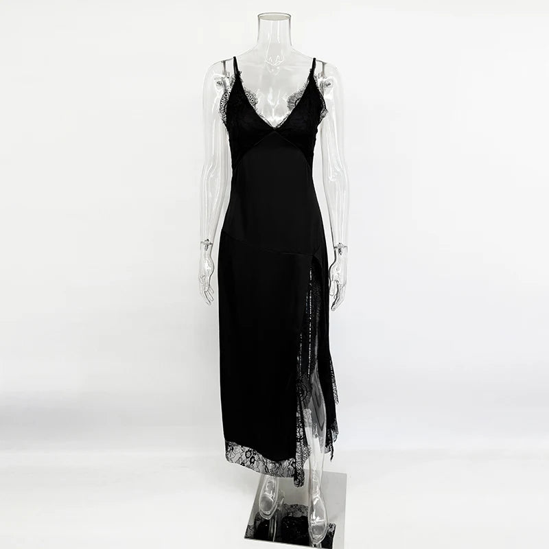 Glorol - Lace Sleeveless Spaghetti Strap Bodycon Maxi Dress