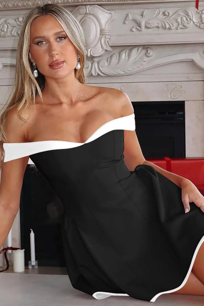 Glorol - Off-shoulder Strapless Sleeveless High Waist A-line Mini Dress