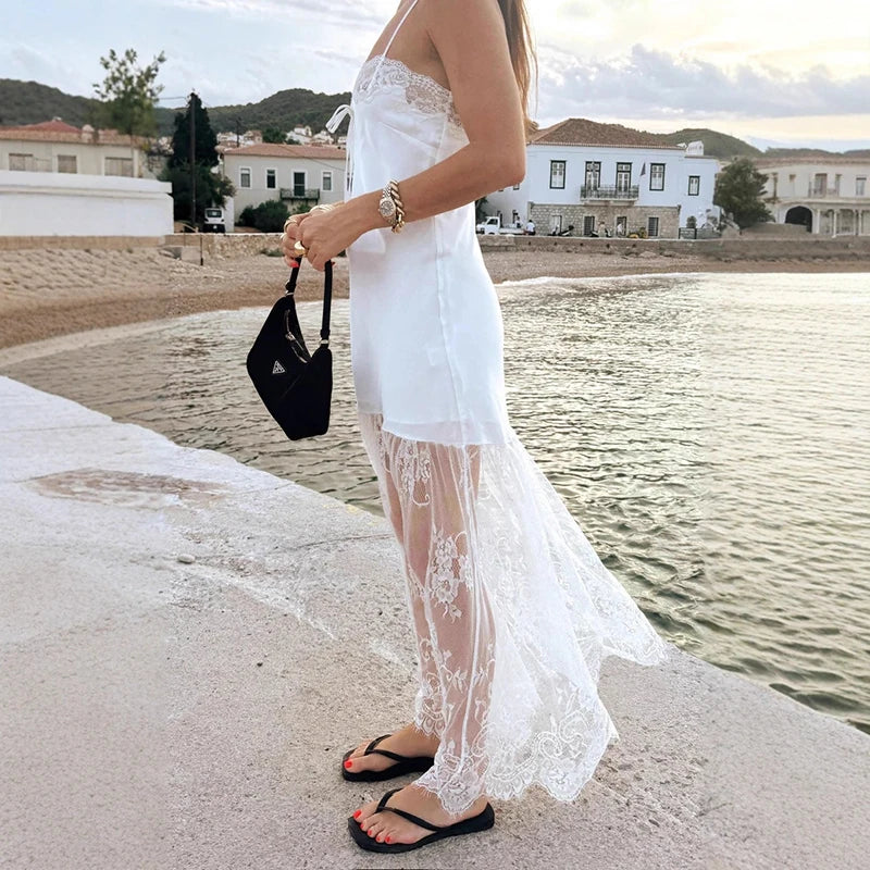 Glorol - Lace Spaghetti Strap Loose Maxi Dress