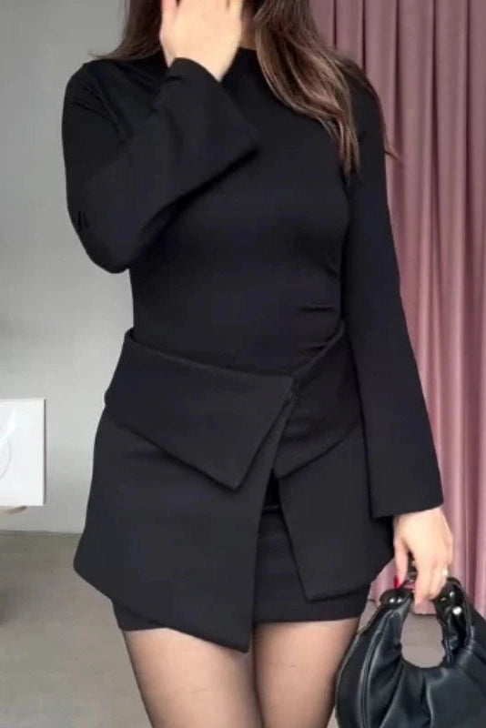 Glorol - Slim O-Neck Bodycon Long Sleeve Mini Dress