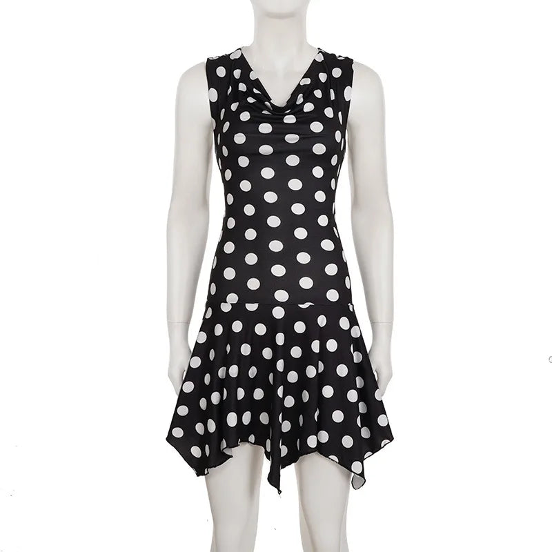Glorol - Polka Dot Off-Shoulder Long Sleeve Patchwork Mini Dress