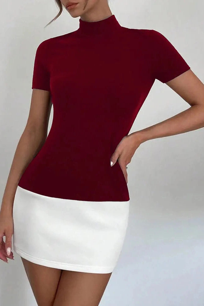 Glorol - Short Sleeve High Waist Patchwork Bodycon Mini Dress