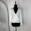 Glorol - Lace-Up Slim V-Neck Long-Sleeve Top