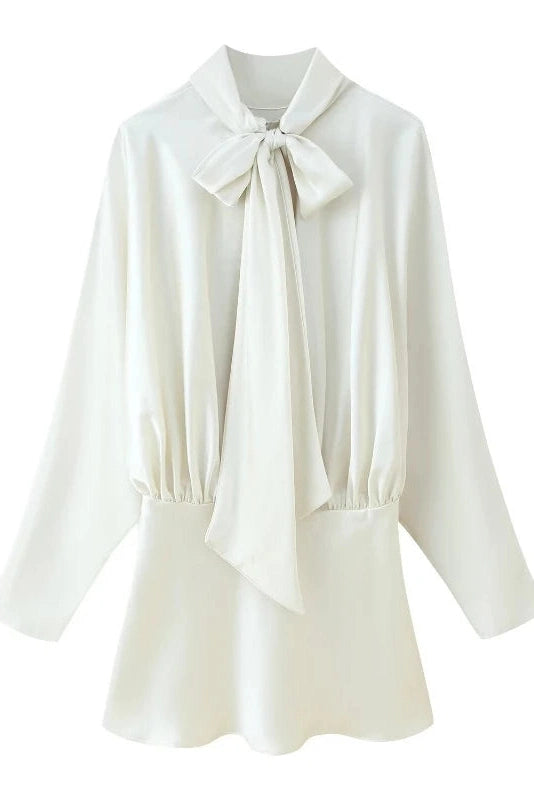 Glorol - Elegant Lace-Up Loose Long Sleeves Mini Dress