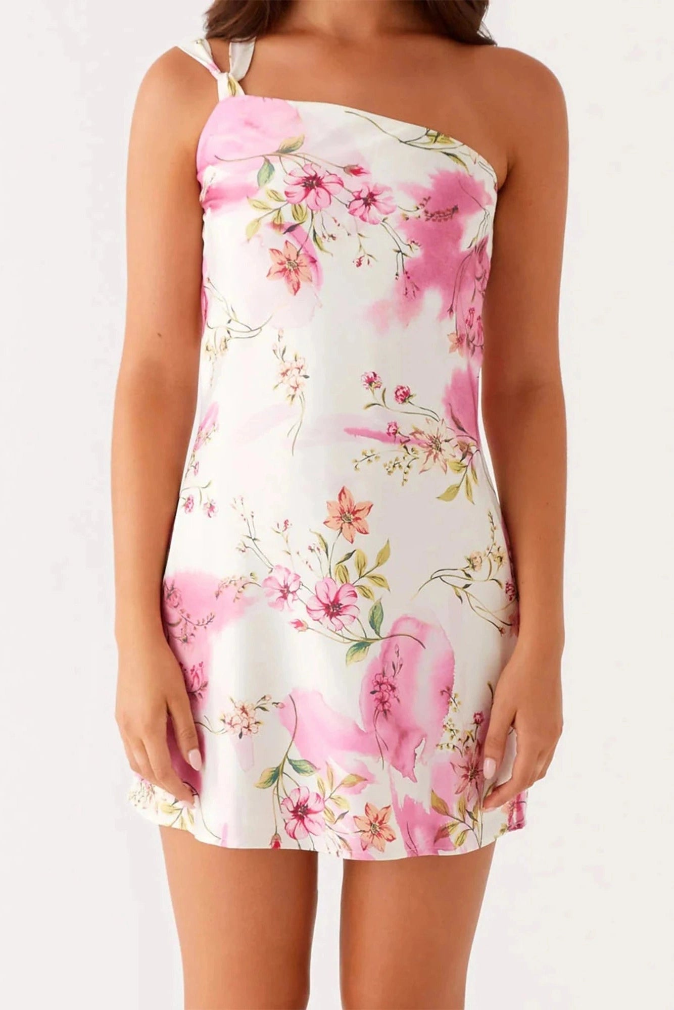 Glorol - Sleeveless One Shoulder Printed Mini Dress