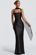 Glorol - Backless Off-Shoulder Sleeveless Lace-Up Bodycon Maxi Dress