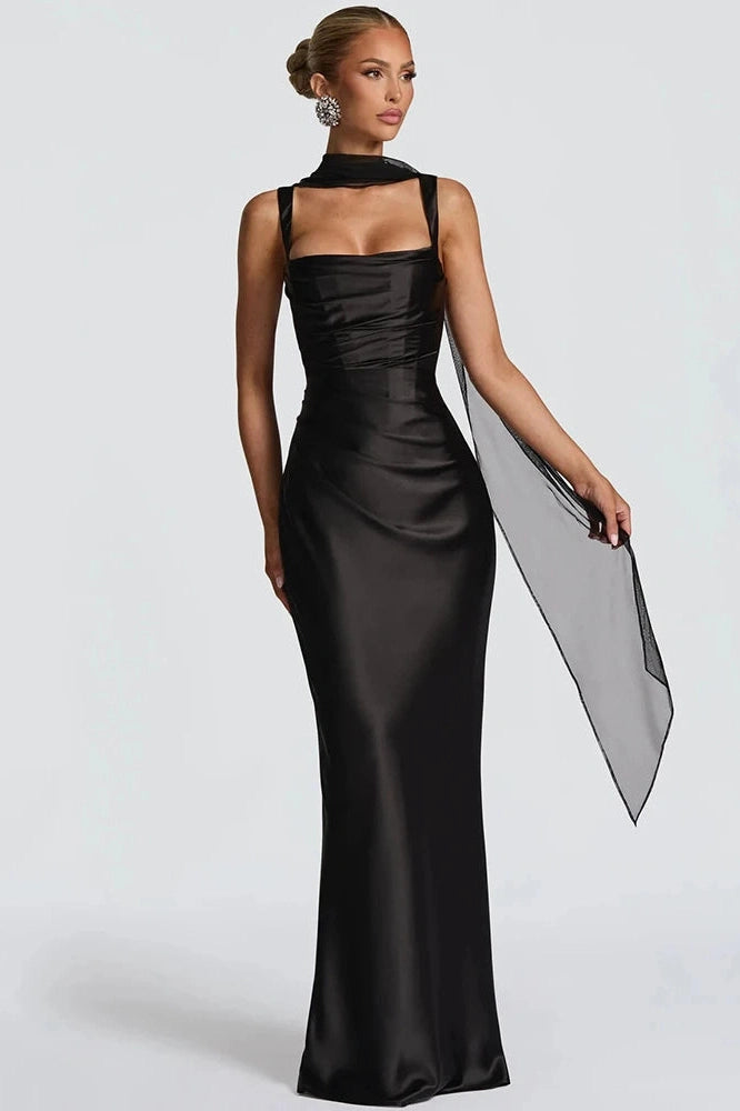 Glorol - Backless Off-Shoulder Sleeveless Lace-Up Bodycon Maxi Dress