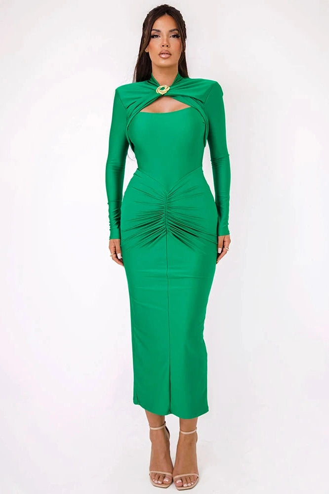 Glorol - Elegant Hollow Out Long Sleeve Maxi Dress