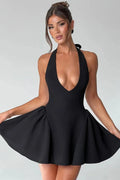 Glorol - Deep V Neck Sleeveless Backless High Waist A-line Mini Dress