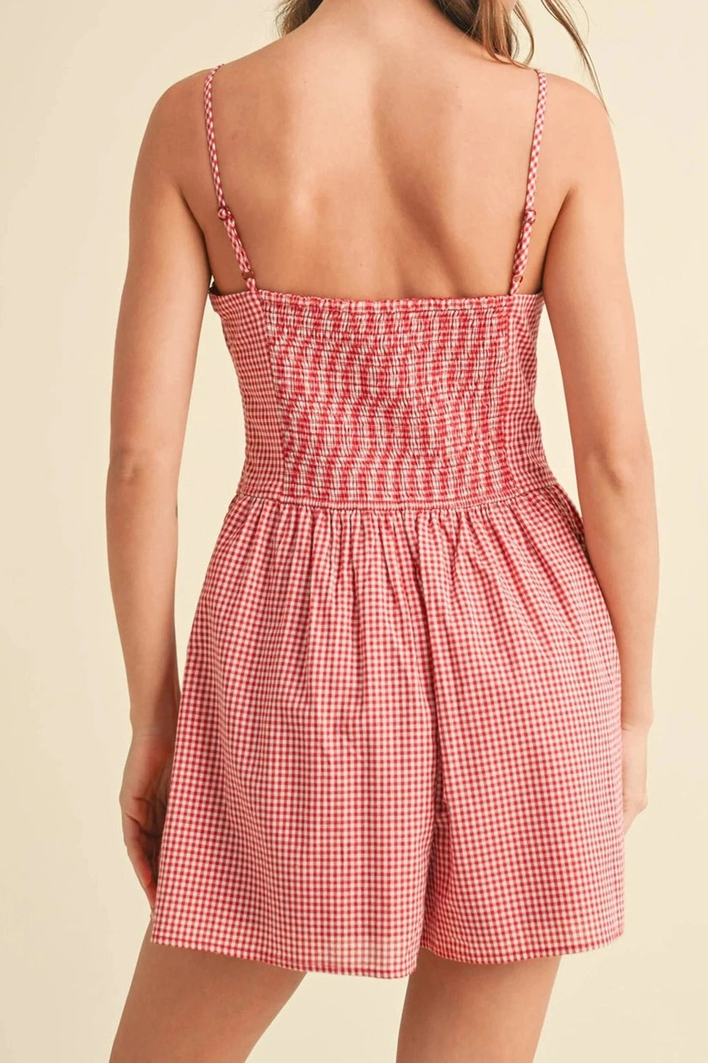 Glorol - Plaid Scoop Neck Sleeveless Open Back Jumpsuit