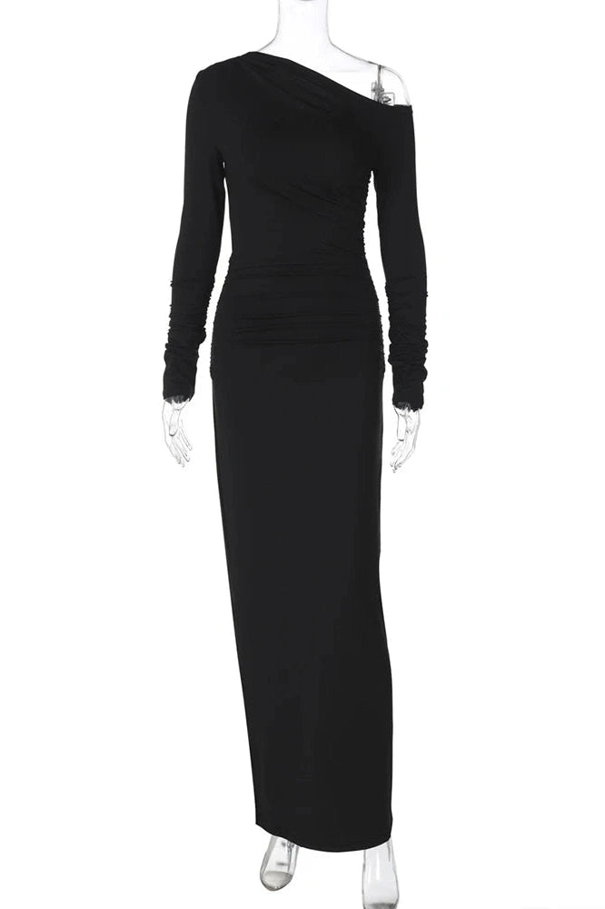 Glorol - Elegant Long Sleeve Bodycon High Waist Maxi Dress