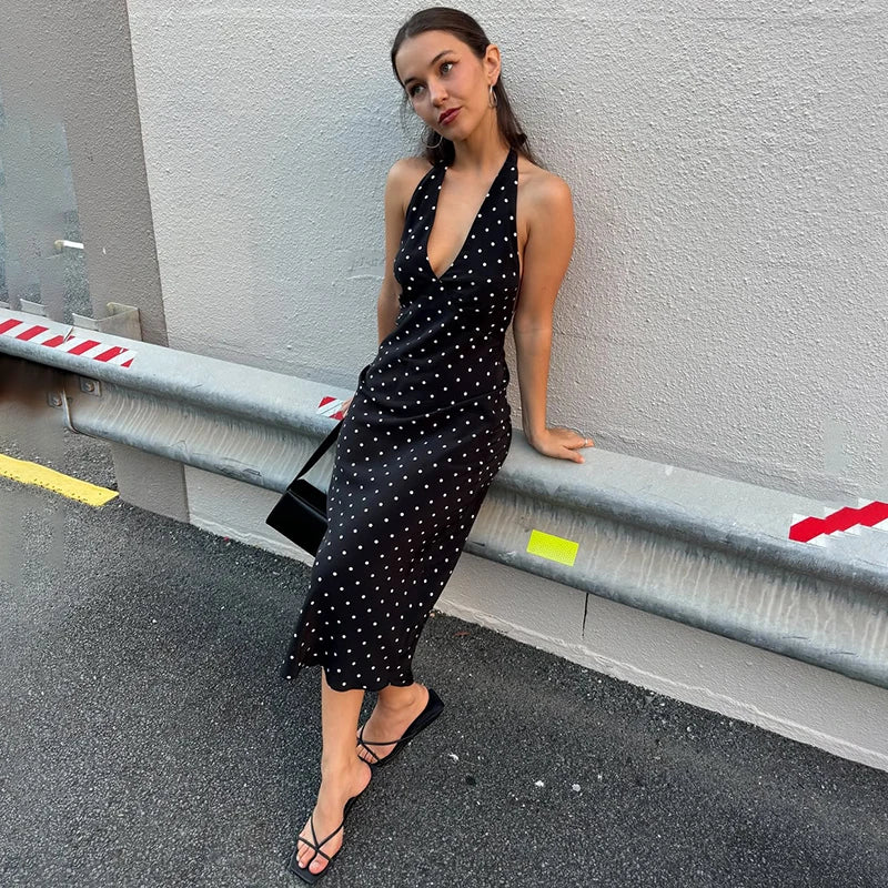 Glorol - Printed Backless Bodycon Midi Dress