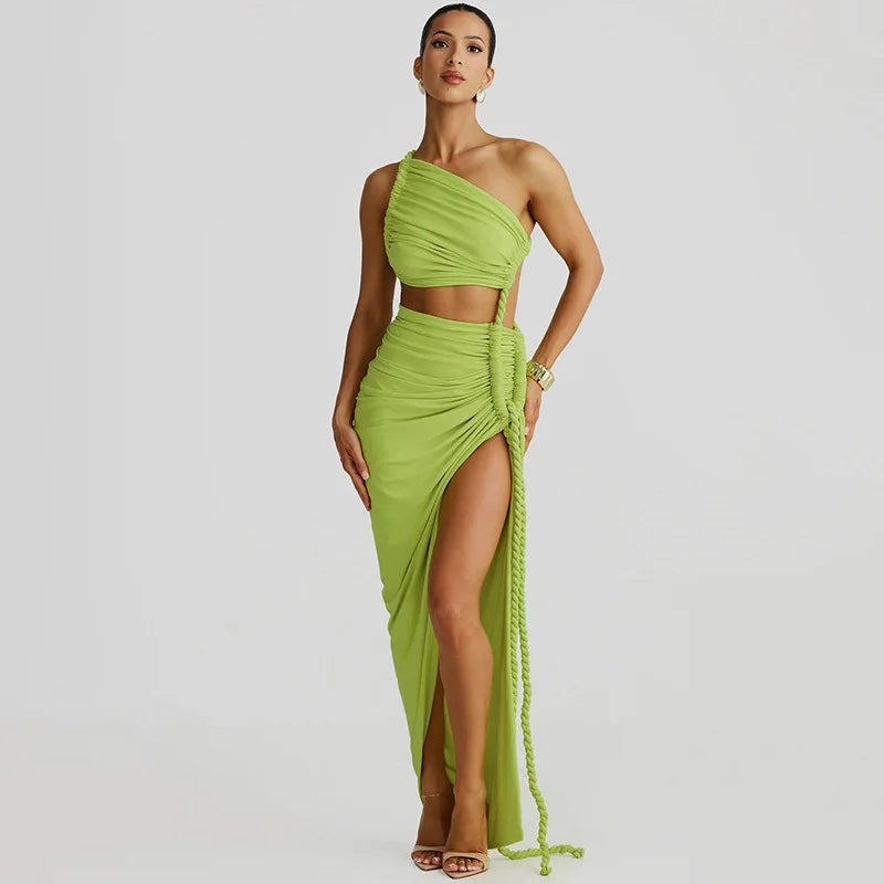 Glorol - One-Shoulder Strap Backless High Split Maxi Dress