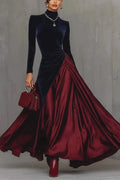 Glorol - Elegant High Waist Pleated Slim Long Sleeve Maxi Dress
