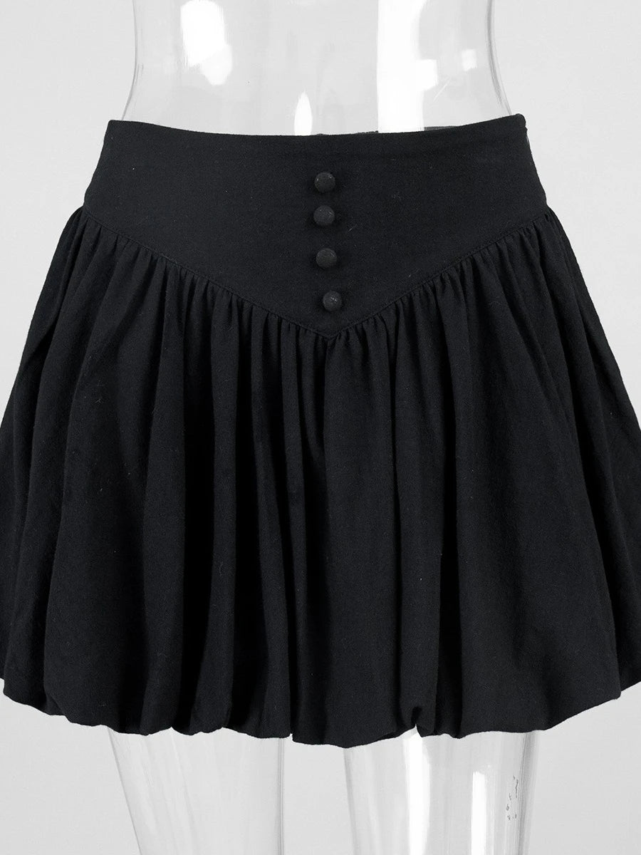 Glorol - Pleated Button-decorated High-waisted Skirt