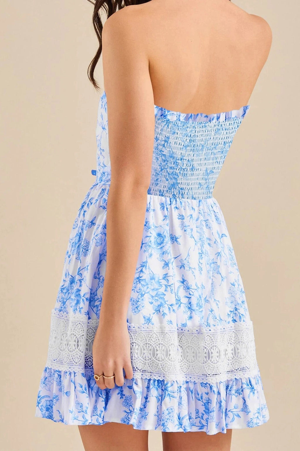Glorol - Floral Print Strapless Mini Dress