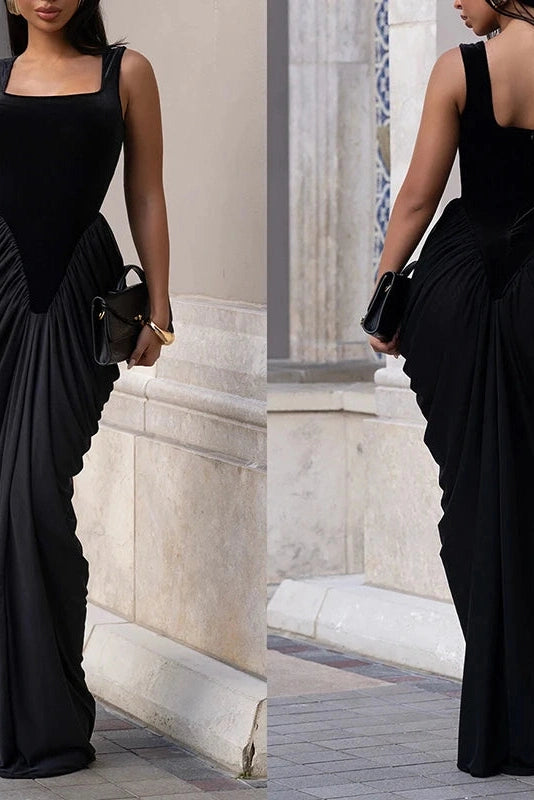 Glorol - Elegant U-Collar High Waist Backless Sleeveless Maxi Dress