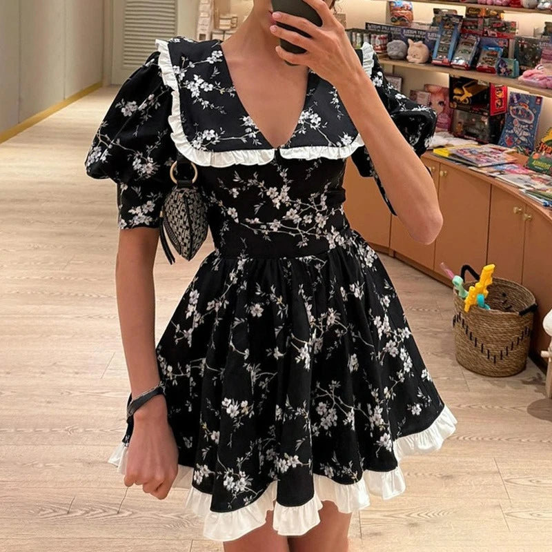 Glorol - Floral Patchwork High Waist Mini Dress