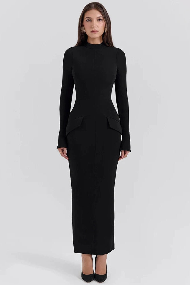 Glorol - Long Sleeve O-Neck Split Bodycon Maxi Dress