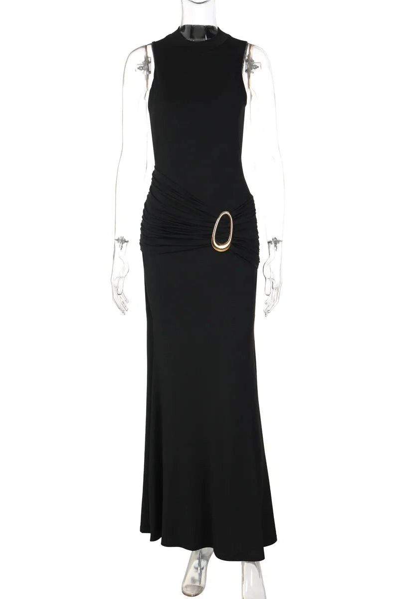 Glorol - Elegant Backless Slim Sleeveless High Waist Round Neck Maxi Dress