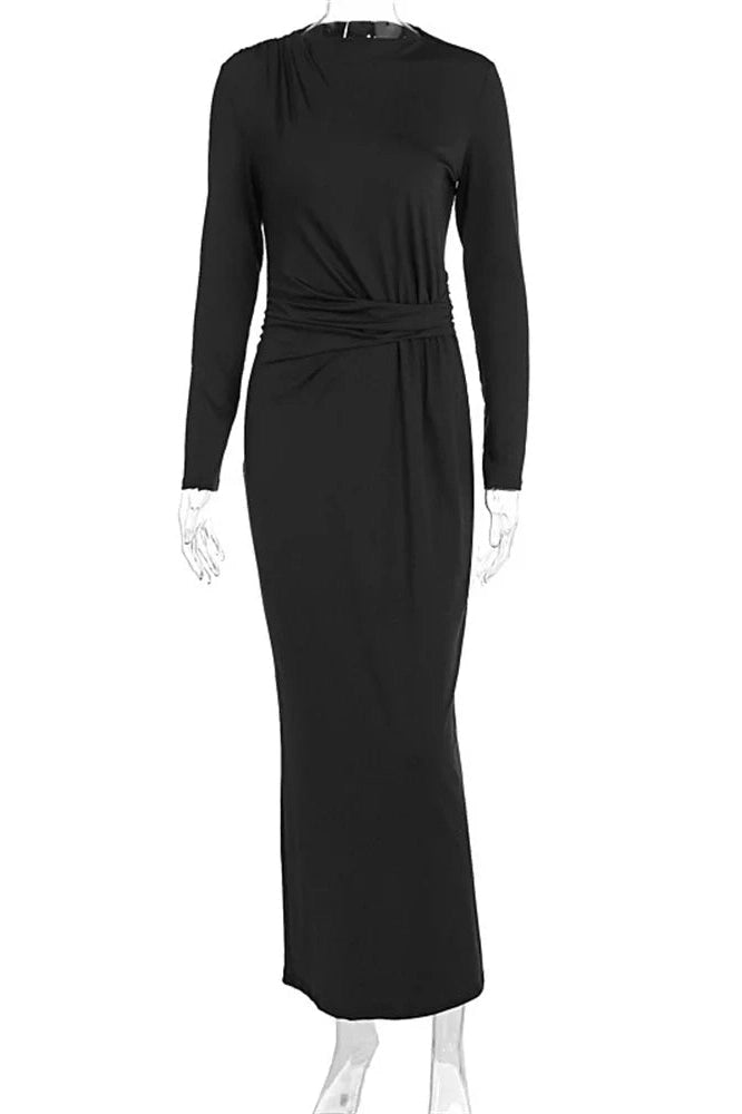 Glorol - Pleated High Waist Slim Maxi Dress