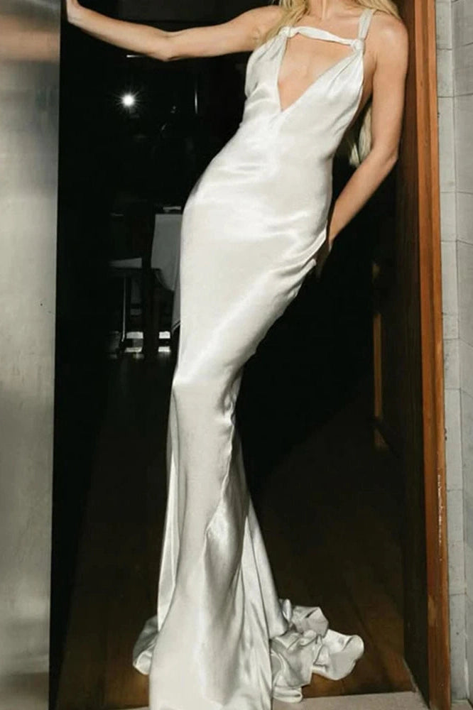 Glorol - Hollow Out V-Neck Sleeveless Slim Maxi Dress