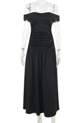 Glorol - Slim Off-Shoulder Sleeveless High Waist A-Line Maxi Dress