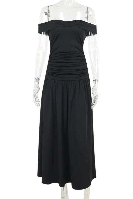 Glorol - Slim Off-Shoulder Sleeveless High Waist A-Line Maxi Dress