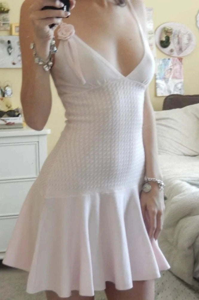 Glorol - Elegant Knitted Sleeveless V Neck Slim Mini Dress