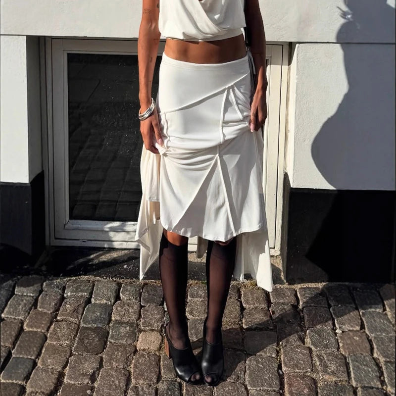 Glorol - Irregular Lace Up Low-Waisted Skirt