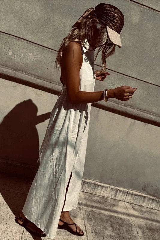 Glorol - Elegant Sleeveless Button Backless Maxi Dress