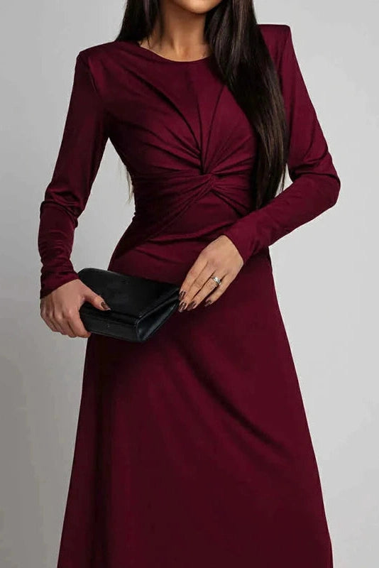 Glorol - Elegant O-Neck Long Sleeve High Waist Slim Maxi Dress