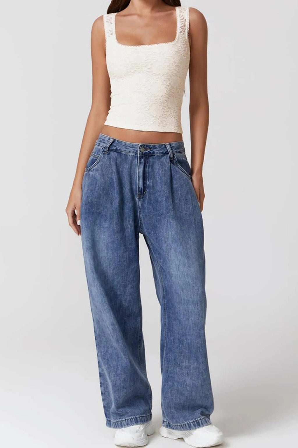 Glorol - Lace Sleeveless Square Neck Slim Fit Top