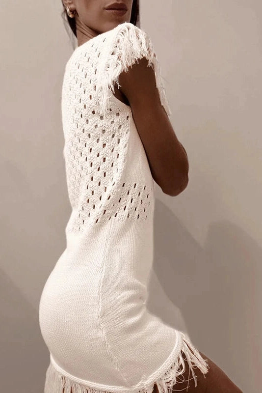 Glorol - Elegant O Neck Slim Sleeveless Knit Waisted Mini Dress