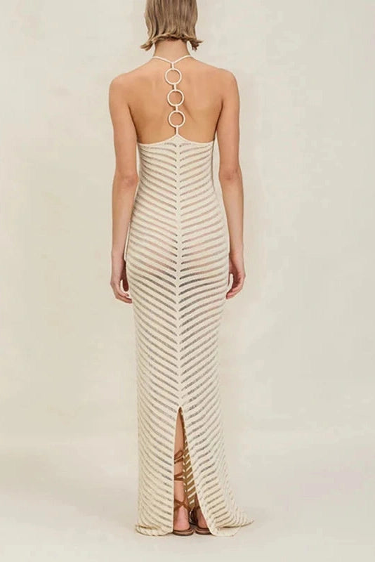 Glorol - Elegant Hollow Out Sleeveless Knitted Maxi Dress