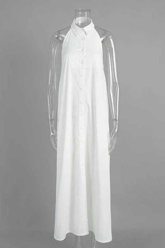 Glorol - Elegant Sleeveless Button Backless Maxi Dress