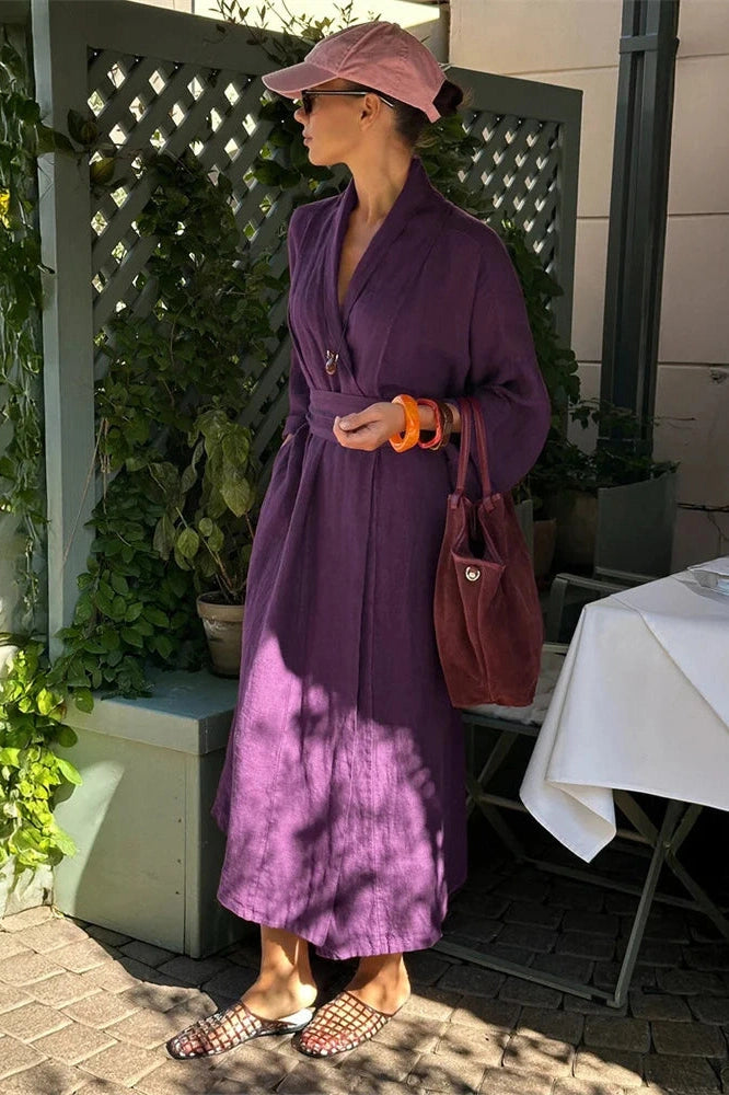 Glorol - Lace-Up High Waist V-Neck Midi Dress