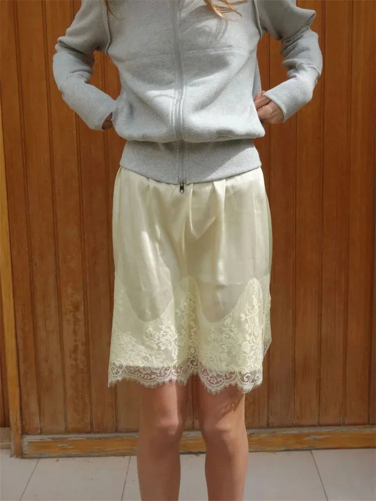 Glorol - High Waist Lace Patchwork Printed Skirt
