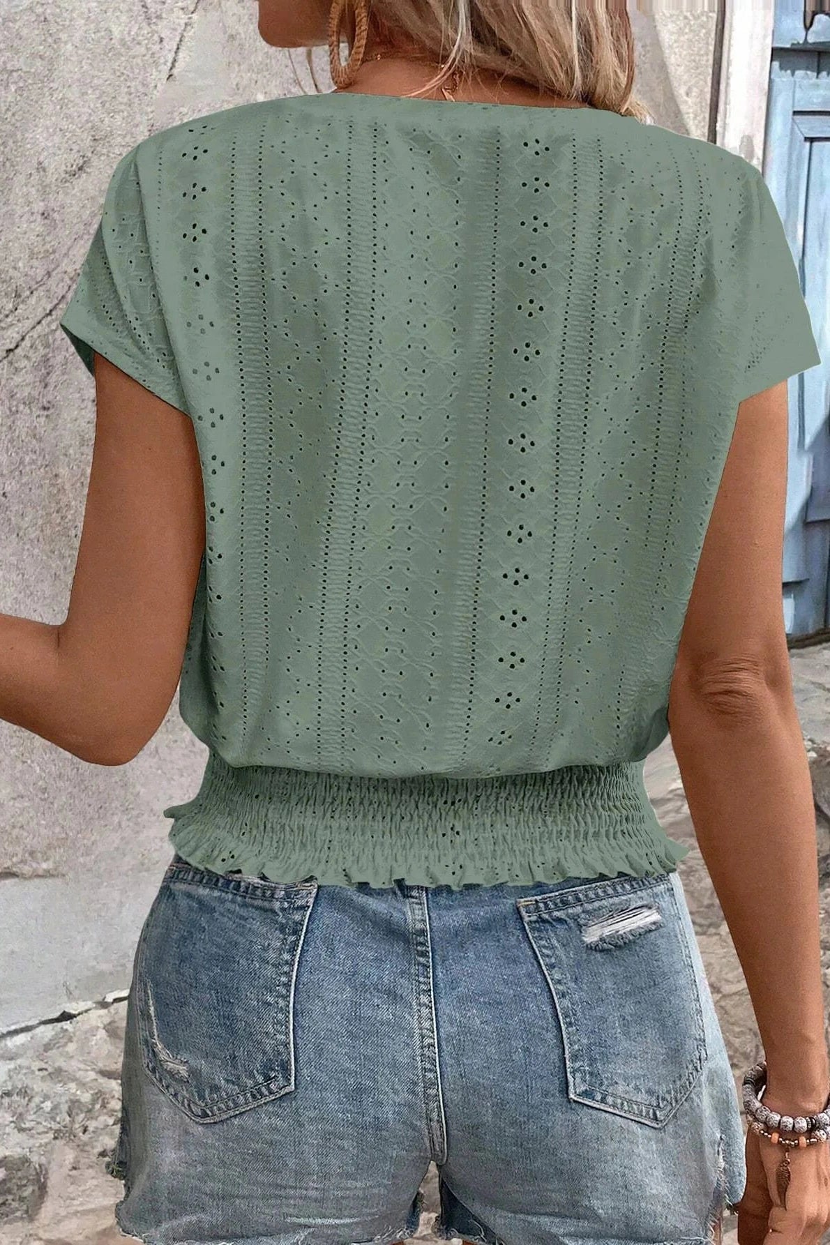 Glorol - Hollow Short-Sleeved O-Neck Top
