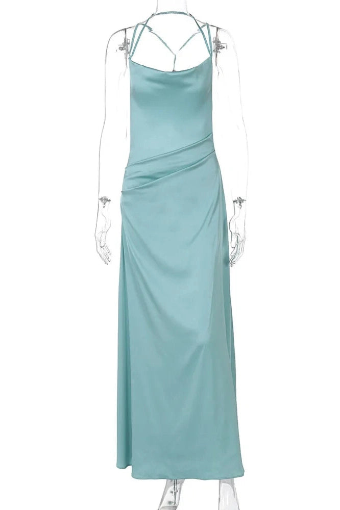 Glorol - Spaghetti Strap Backless Sleeveless Bodycon Maxi Dress